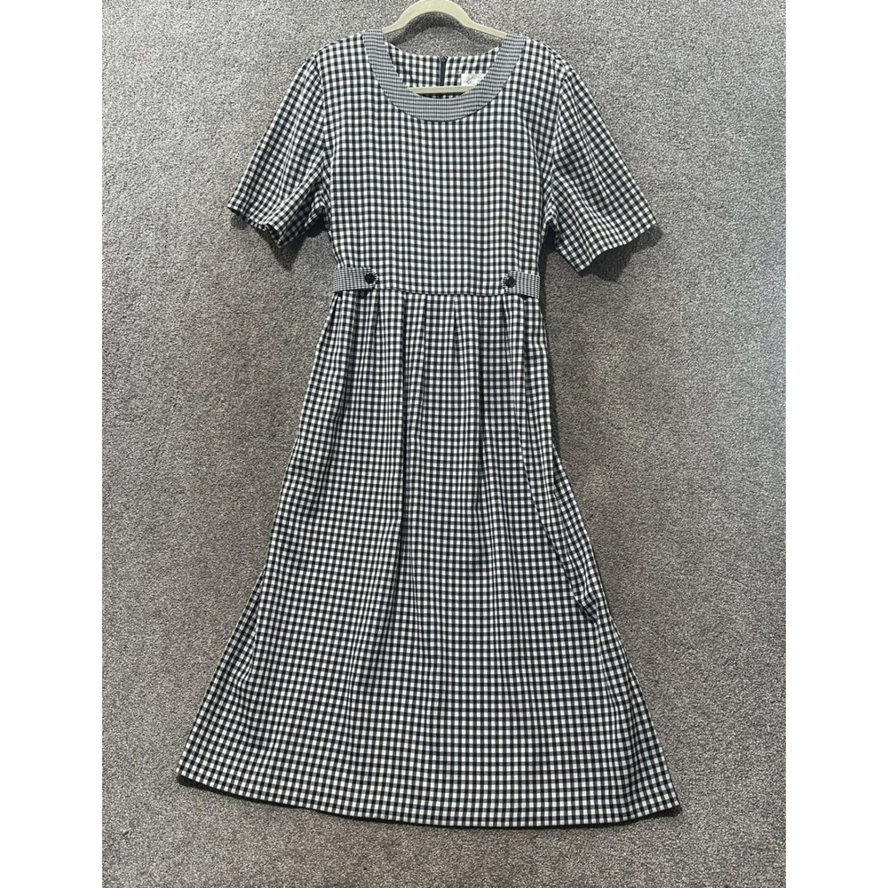 VTG 90s Kathie Lee Gingham Maxi Dress Black White Size 16 Cottage Picnic Modest